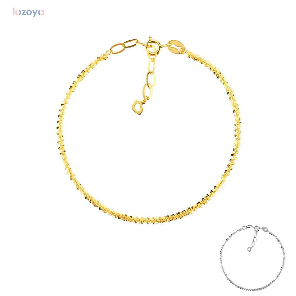 

LOZOYA 925 Sterling Silver Chain Bracelet Party Plain Printing Special Luxury Gold Locker Women Fashion Rock Punk Bracelet