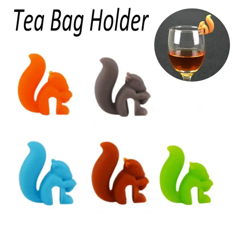 

1/5pcs Creative Cute Squirrel Shape Silicone Tea Bag Holder Tea Strainer Balls Hanging Tool Colorful Recognizer Bar Accessories