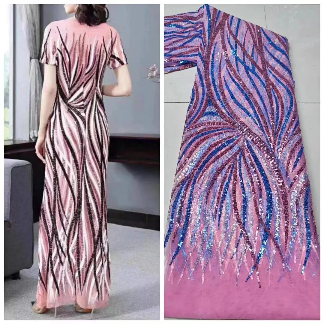 Лидер продаж изысканная многоцветная вышивка пайетками африканская кружевная