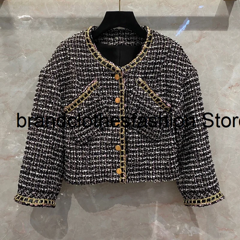 

Женская твидовая куртка с бахромой, короткое кожаное пальто с металлическими пуговицами и спущенными плечами, 2021