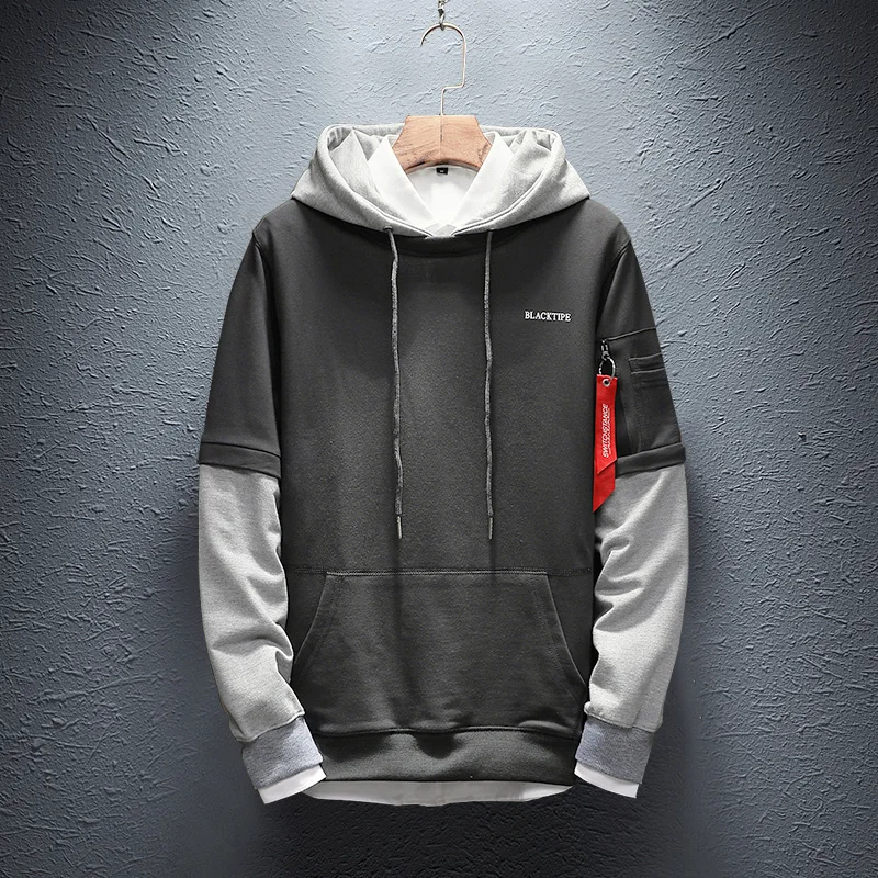 Темно-серый Cool Sweatshirt Men Hip Hop patchwork Long Sleeve Pullover contrast Hoodies Sweatshirt hoodies Men high quality - Цвет: Темно-серый