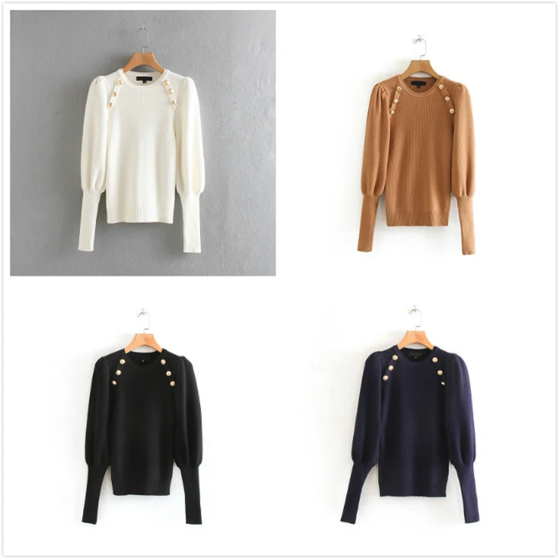 Осенне-зимние белые вязаные пуловеры свитер женские офисные свитера с золотыми