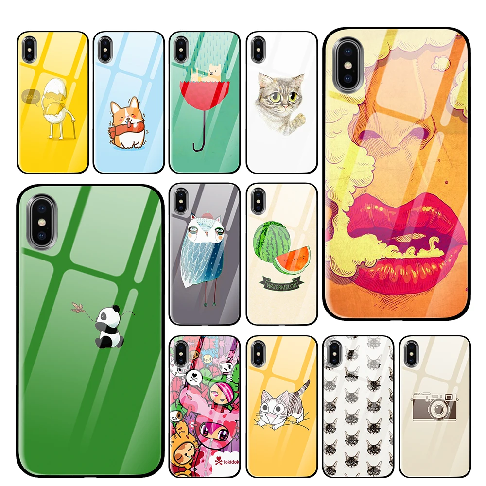 Резиновые кошачьи сексуальные губы для iPhone 5 5S SE 6 6s 7 8 Plus X XS Max XR закаленное стекло