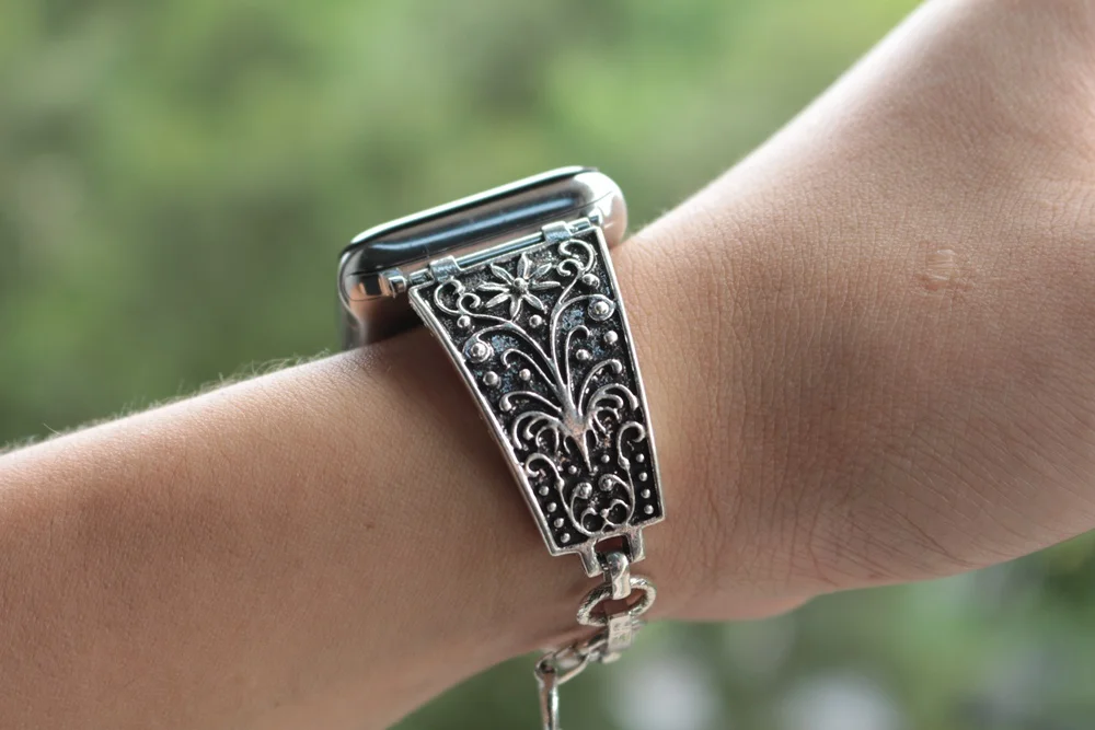 Ретро резные металлические ремешок для наручных часов iWatch серии 44/42/40/38 мм