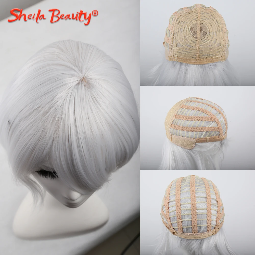 

Short Straight Cosplay Wig Neal Mechanic Synthetic Ombre Sliver Grey Bob Wigs Natural Hair Extensions for Women Black with Bangs