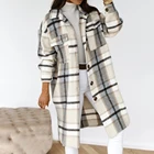 Женская зимняя клетчатая куртка, теплое длинное пальто в клетку с отложным воротником, женская уличная одежда оверсайз из плотной смесовой шерсти, зима 2022