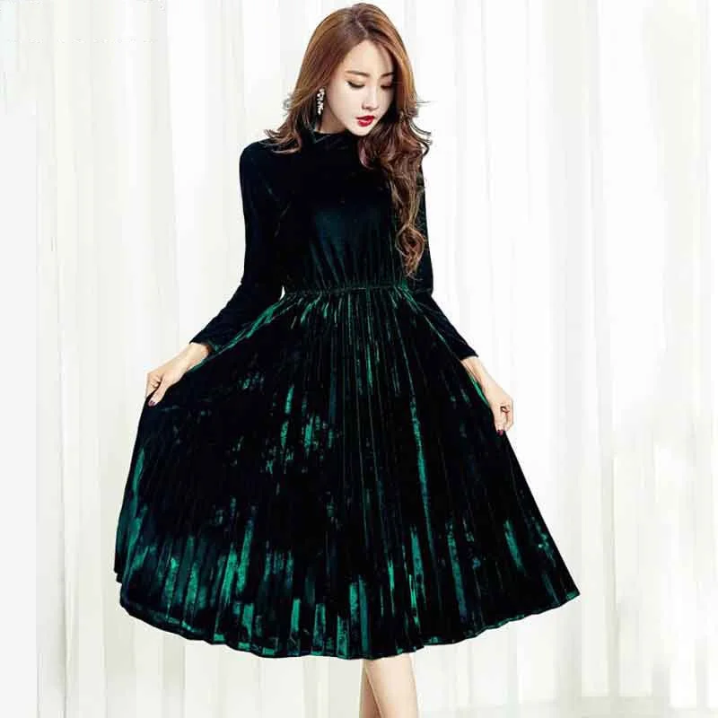 Новые бархатные платья для женщин 2020 Весна Осень Винтаж Водолазка с длинным