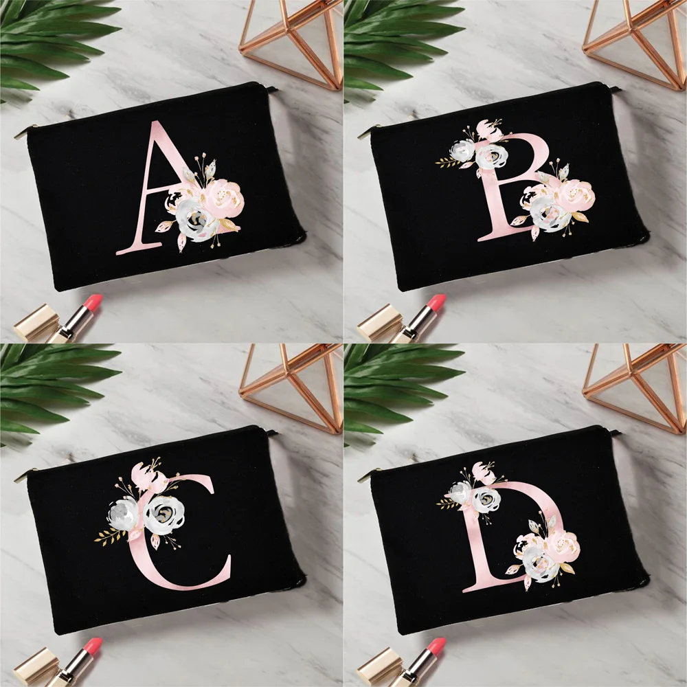 

Цветы принт с буквами буквы сумки-косметички в Для женщин косметический чехол смешной макияж мешок Harajuku молния кошелек экологический холст дорожные сумки