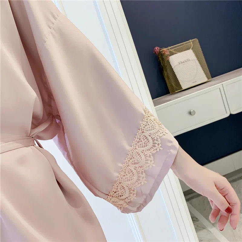 Женская ночная рубашка SIMISI однотонный Шелковый кружевной сексуальный халат