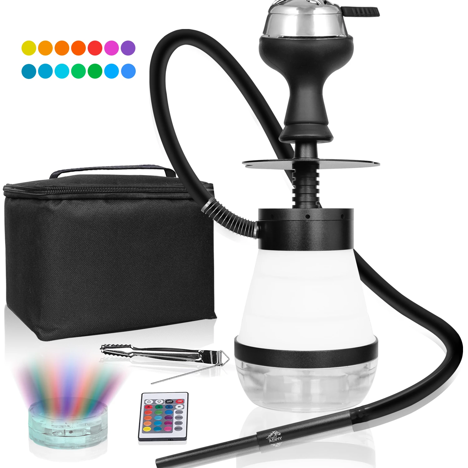 

Mini Hookah Set-a Retractable Silicone Portable Shisha with Protective Bag Travel Shisha with LED Light Nargile Sheesha