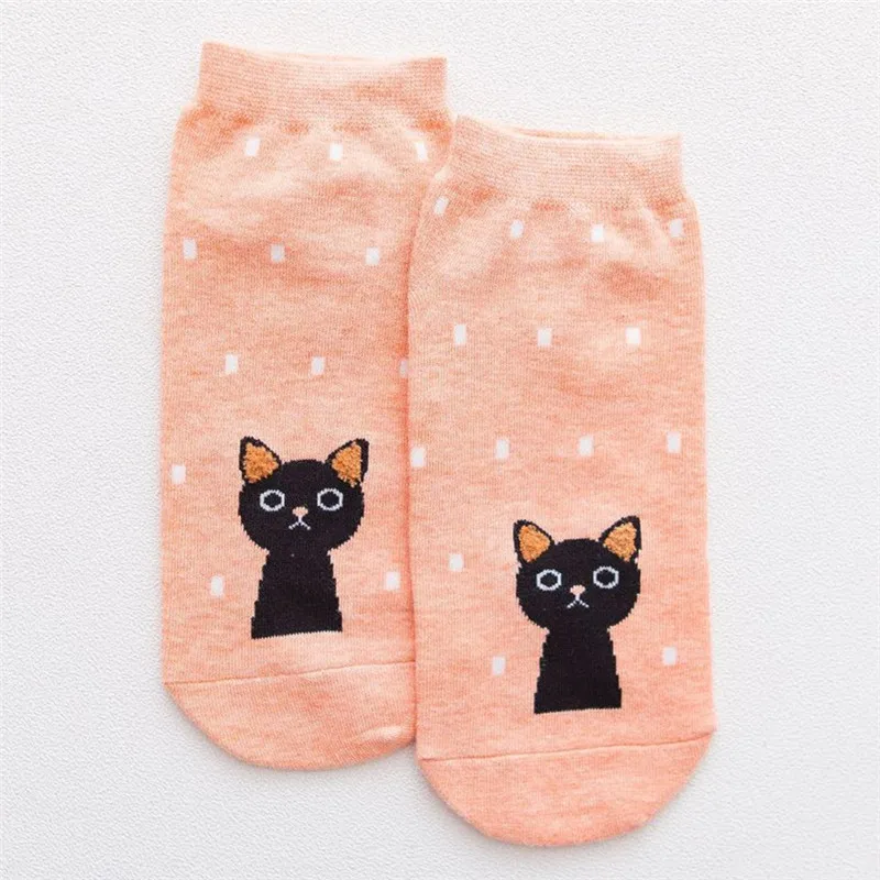 Pink Cat Dots Милые носки в горошек с рисунком кота для девочек; мягкие женские хлопковые носки; сезон весна-лето-осень-зима; модные Молодежные носки до щиколотки - Цвет: Pink Cat Dots