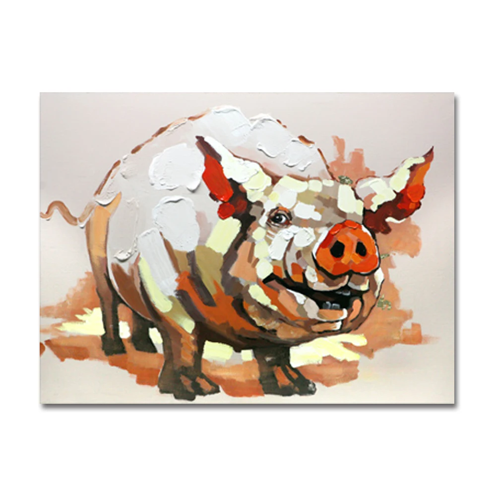 

Mintura Hand Painted Modern Cartoon Piggy Animals Canvas Oil Painting Pop Art Wall Pictures For Living Room Home Decoration Gift