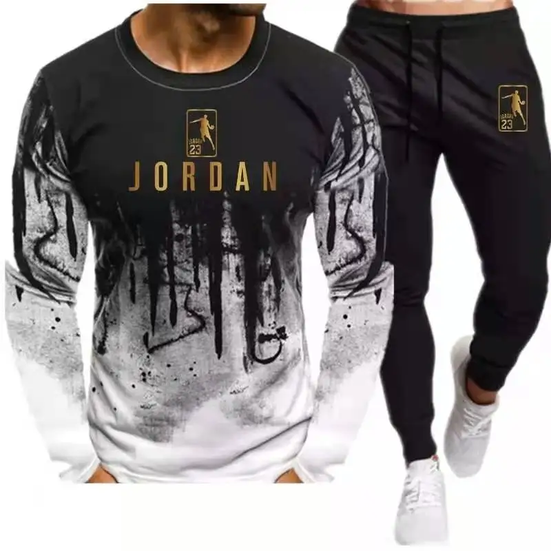 

Hot men's sets t shirts + pants two pieces sets casual tracksuit basketball new fashion print suits sportwear fitness shirts
