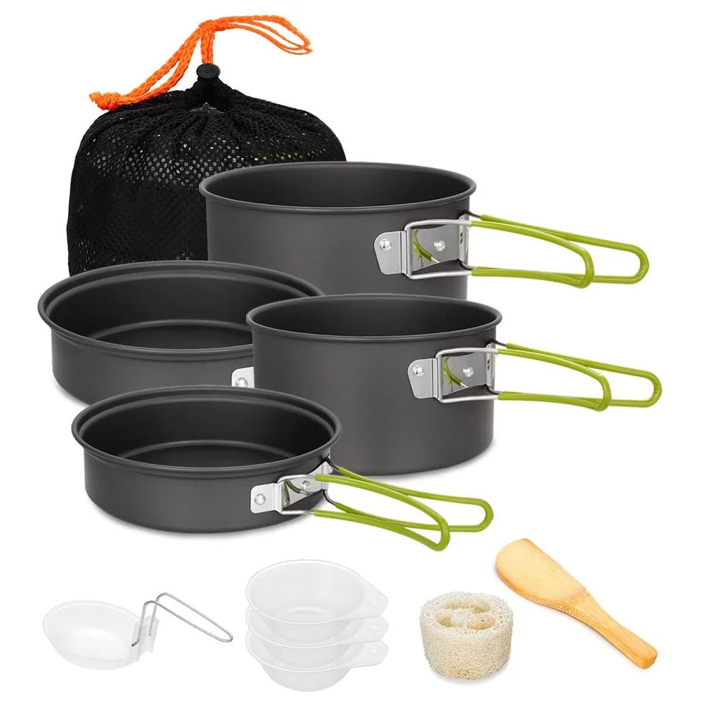 

Camping Cooking Set Camping Cookware Campfire Tableware Utensils Non-stick Lightweight Pot Frying Pan Bowls For Outdoor Hiking