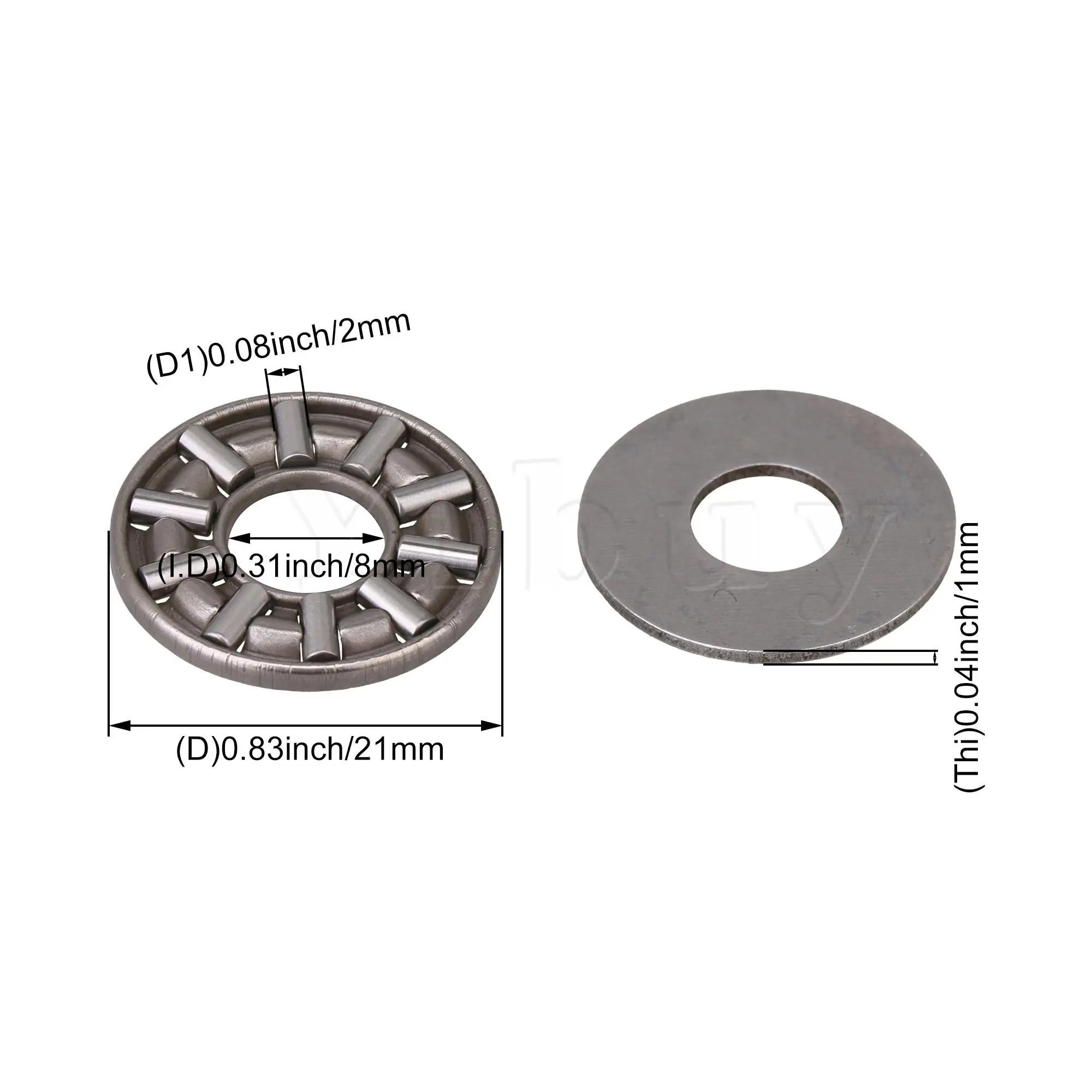 

5x Thrust Roller Bearings with Washers 8mm Inner Dia 21mm OD AXK0821