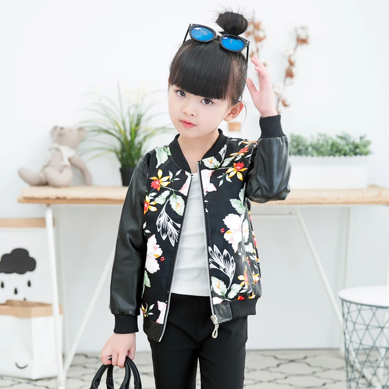 Кожаное пальто для девочек детская модная куртка из искусственной кожи От 3 до 9