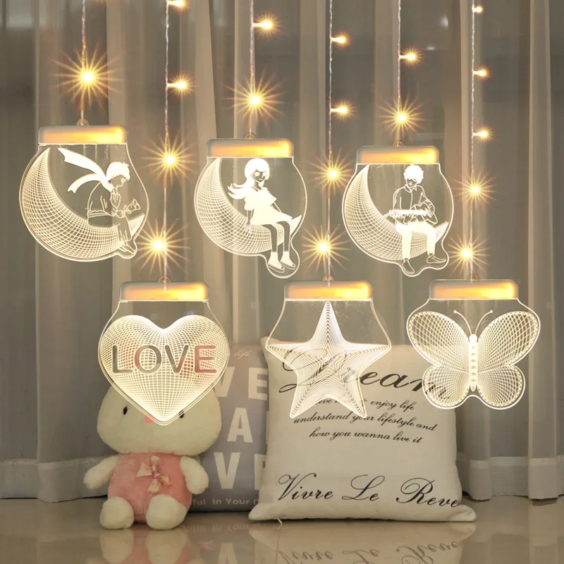 

Valentine's Day Creative Romantic 3D Curtain Light String Anniversary Gifts Bedroom Decor Party Favors Wedding Gifts for Guests