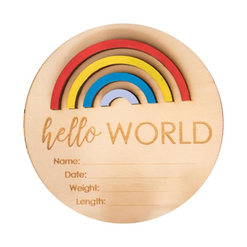 

Wooden Rainbow Milestone Cards Growth Commemorate Baby Monthly Recording Card