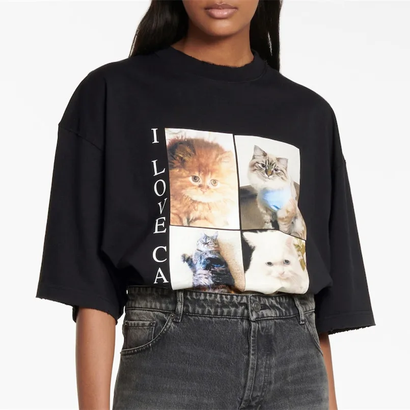 

Супер размера плюс 6XL с принтом "кошки" Kawaii футболки для женщин из хлопка; Одежда с овальным вырезом; Летние женские футболки 2021 Новые повседн...