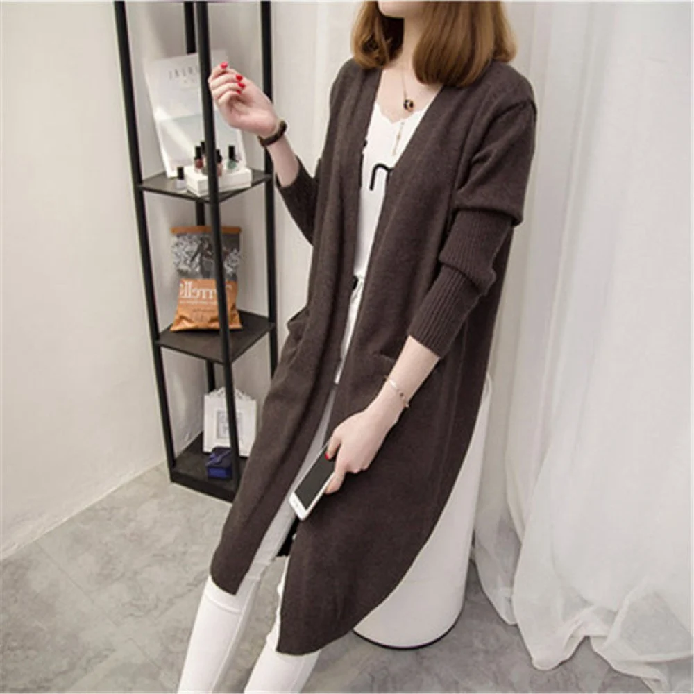 

New Fashion Long Slim Cardigan Women Sweater Casual Solid Coat Long Sleeve Multi-Color Thin Jacket With Pocket Plus Size