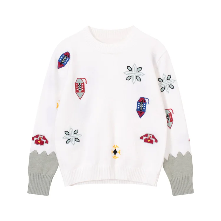 

Retro women's sweater knitted embroidery 2020 autumn and winter women's casual fashion round neck long sleeve jacket