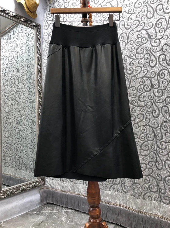 

2021 new women fashion elastic waist decoration A-line hem solid color all-match mid-length skirt 1022