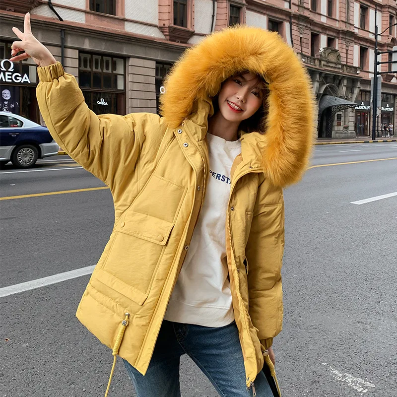

LY VAREY LIN 2020 New Winter Short Parkas Women With Fur Collar Korean Style Oversized Thicken Coats Hooded Bubble Jackets