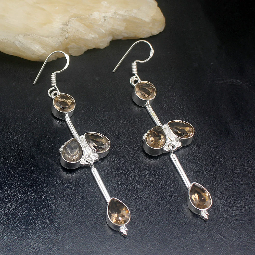 

Gemstonefactory Big Promotion Unique 925 Silver Gushing Hot Sale Smoky Topaz Women Ladies Gifts Dangle Drop Earrings 20212304