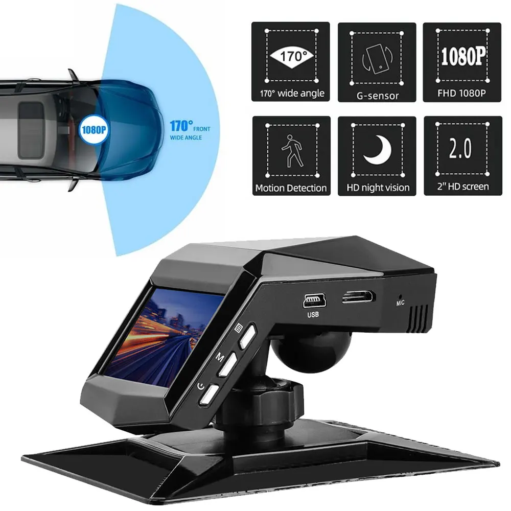 2 дюйма с разрешением Full HD 1080P 32G вождение автомобиля Регистраторы 170 ° Камера DVR WDR