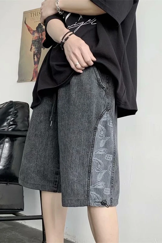 

Cashew flower stitched shorts men's 2021 The new listing denim pants jeans men hip hop streetwear famous Factory Genuine