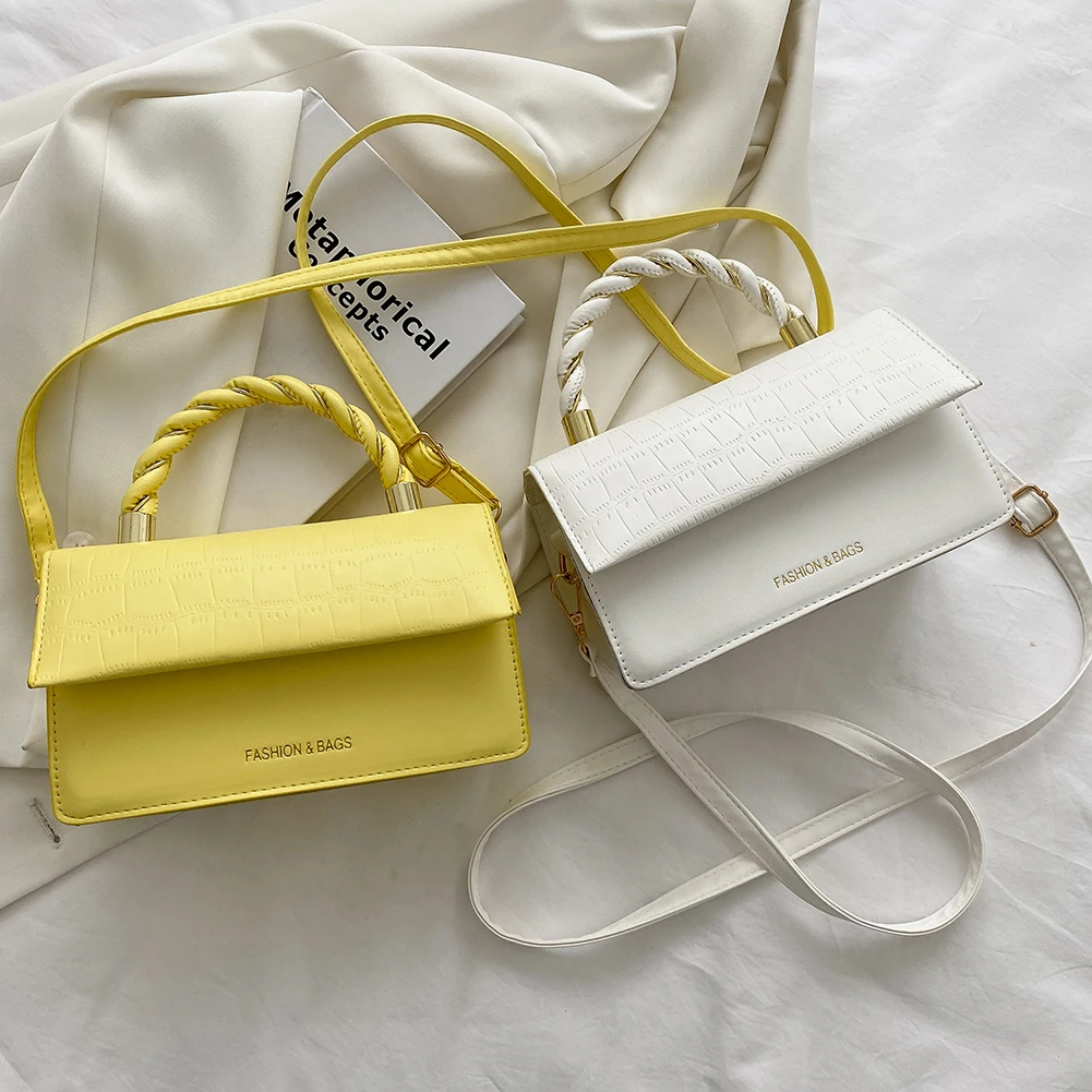 

New Women Designer Handbag Vintage Women PU Leather Soft Stone Pattern Pure Color Small Shoulder Messenger Bag