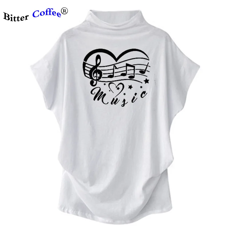 Футболка с принтом музыкальных нот сердец звезда буквы рукав летучая мышь