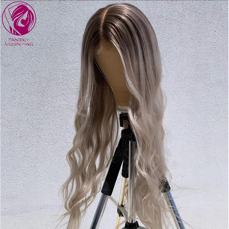 

Long Wig 24"26"28" Ombre Light Grey Blonde Lace Front Wig 13x4/13x6 Natural Wave Human Hair Wigs Brazilian Remy Hair 150% 180%