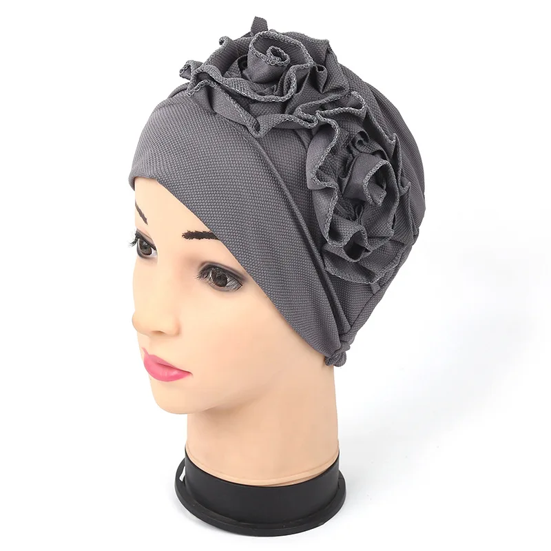 

Indian Turban Hat double flower Muslim solid color hat