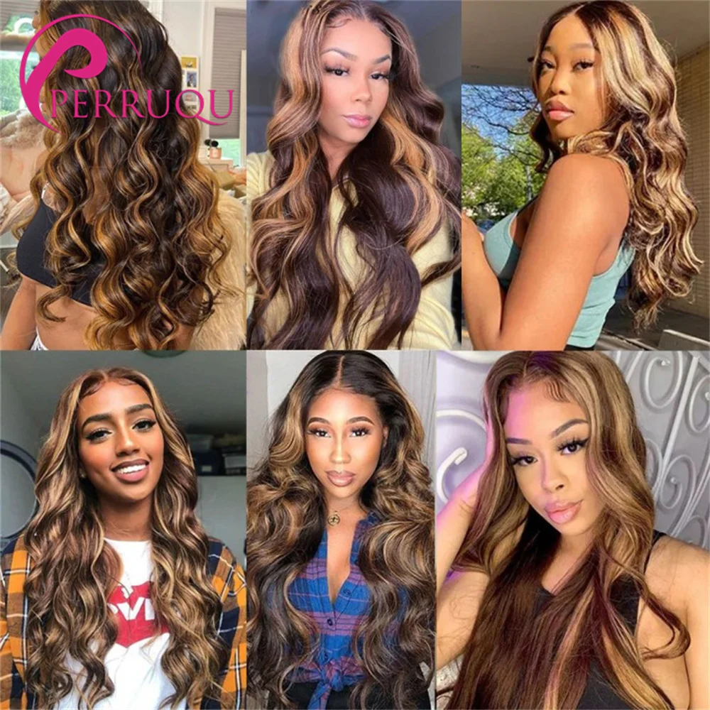 

Ombre Highlight Wig P4/27 Human Hair Wigs for Women Body Wave Lace Front Wigs Perruqu Remy T Part Lace Front Human Hair Bob Wigs