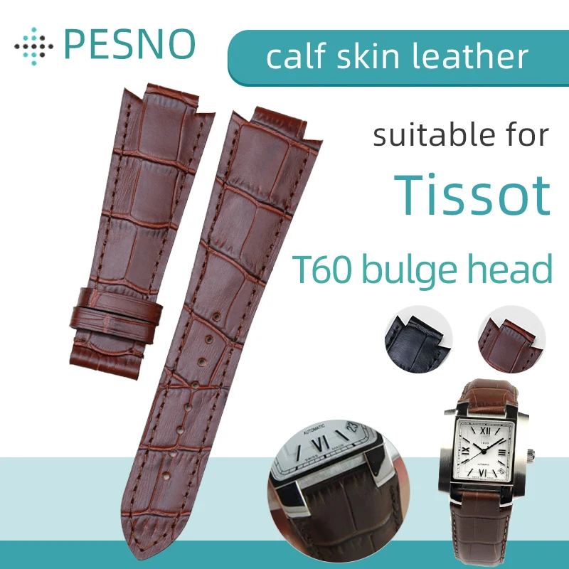 

PESNO совместимый для Tissot T60 Для мужчин аксессуары для часов полосы Ob;ique выпуклость головка из натуральной телячьей кожи Ремешки для часов