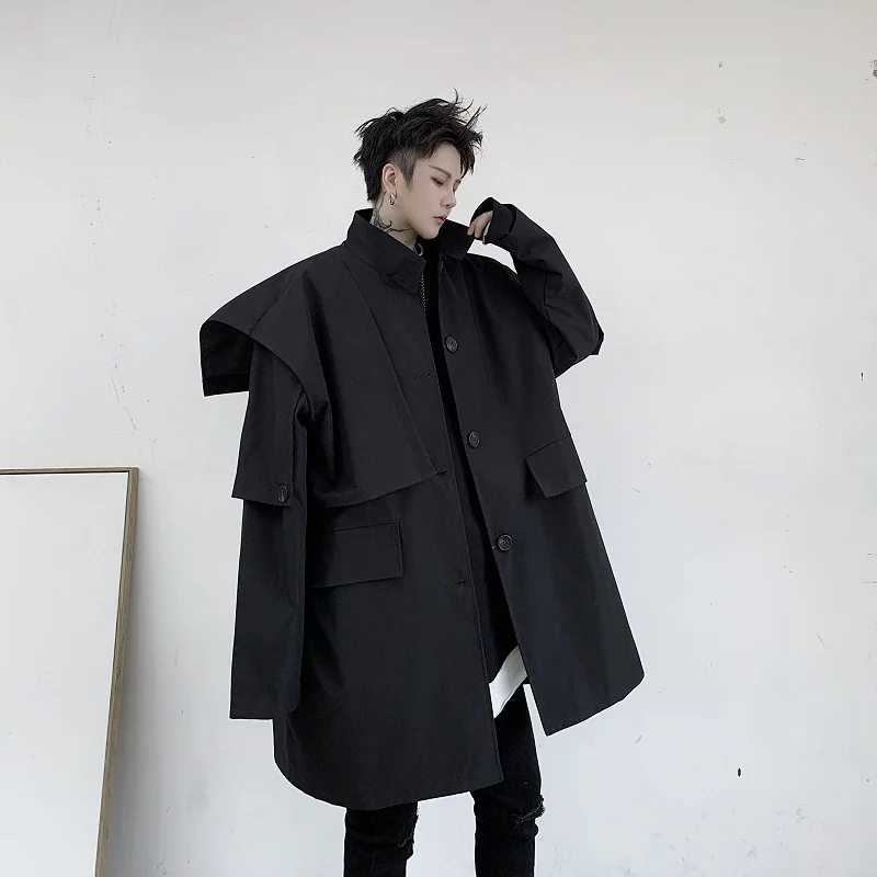 Мужской темно черный повседневный свободный Тренч в японском стиле верхняя