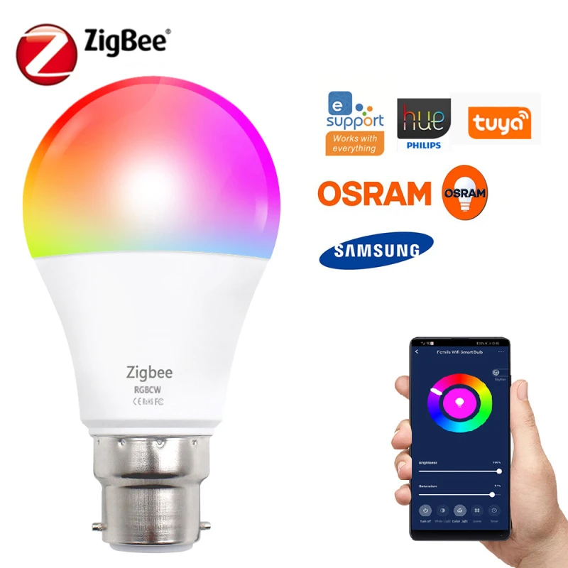 

Светодиодсветильник лампа Zigbee для умного дома, лампа с Wi-Fi, 9 Вт, 10 Вт, изменение цвета, RGB, B22, дистанционное управление через приложение, совме...