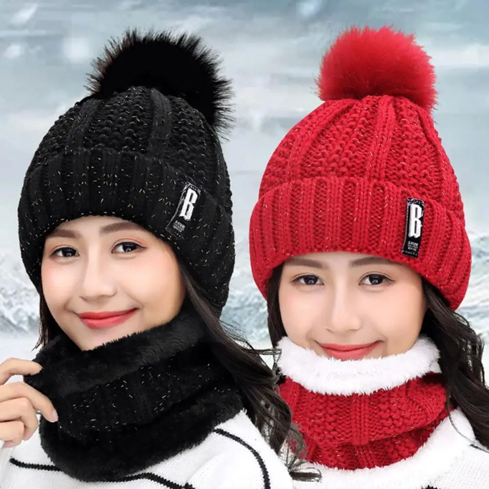 

Woolen Hat Knitted Hat Winter Korean Version Of Wild Thick Plus Letters Korean Hat Wool Ball Velvet Warm W2A5