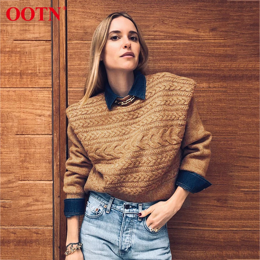 OOTN Autumn Winter Women Pullover Sweater Khaki Knitted Long Sleeve Female Casual O Neck Ladies Jumper Streetwear 2020 | Женская одежда