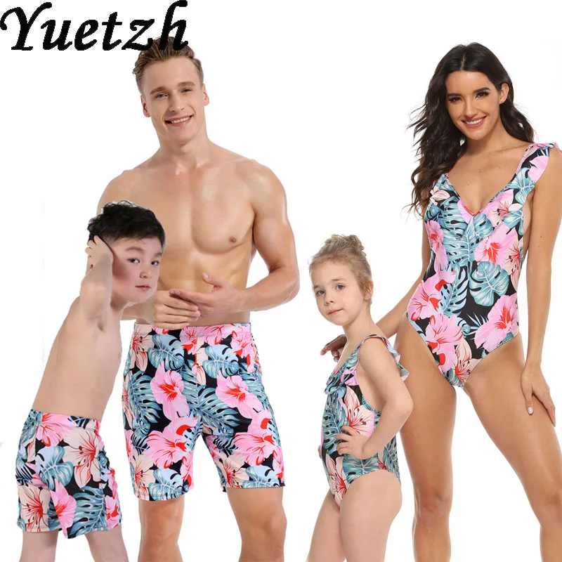 Одинаковые комплекты для семьи Купальный костюм девочек Цельный купальник