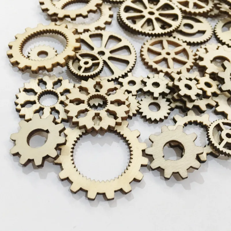 

20pcs Hollow Out Lace Gear Shape Wooden Pieces Cutouts Craft Embellishments Wood Ornament Manual Accessories for DIY Art