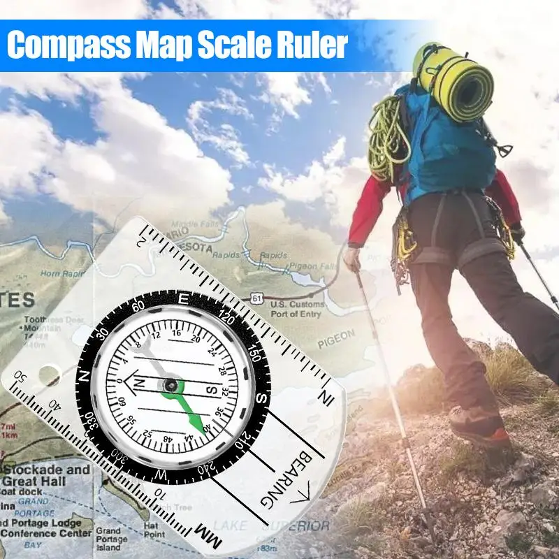 

Professional Mini Compass Map Scale Ruler Multifunctional Equipment For Outdoor Hiking & Camping Survival Guiding Tool Travel