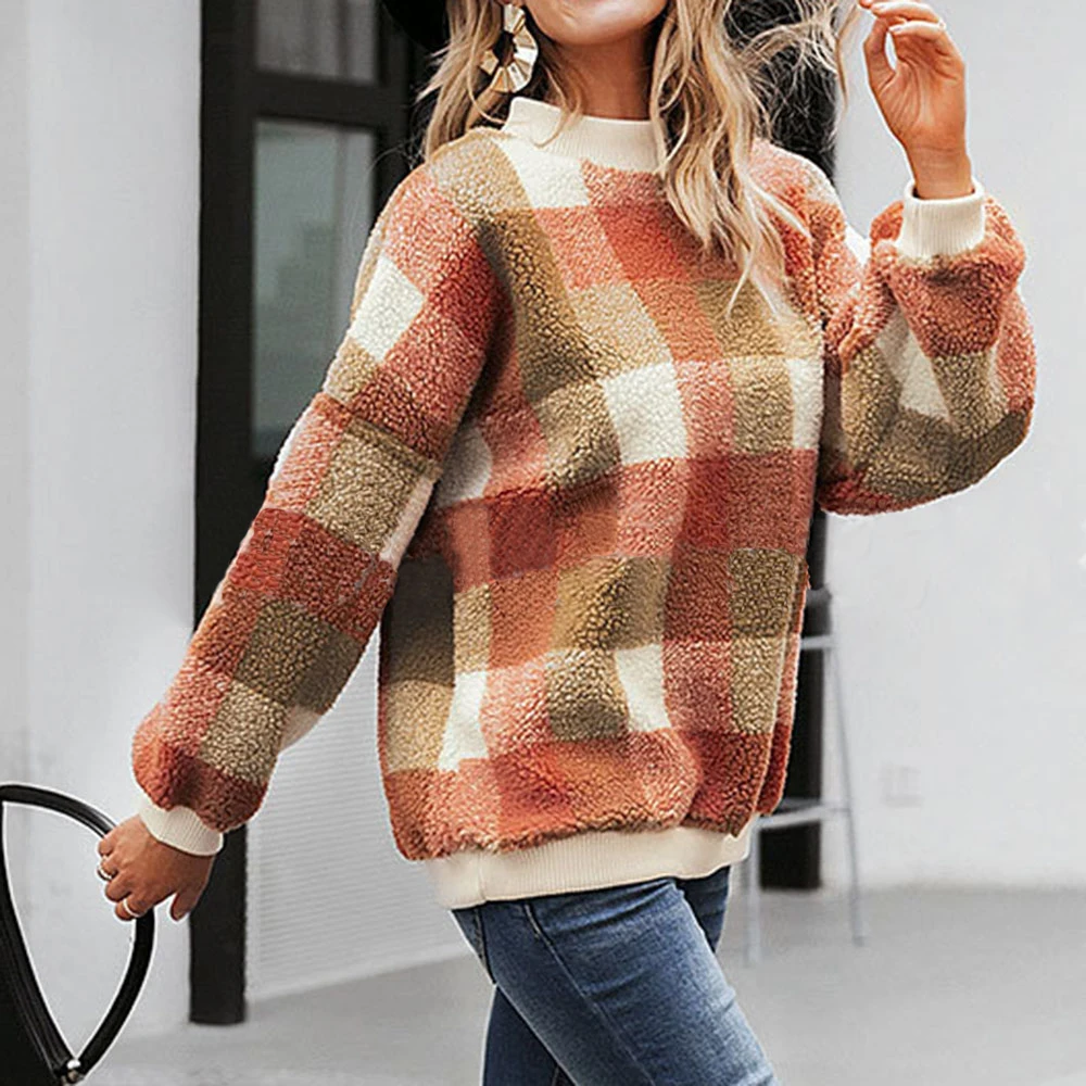 Kinikiss 2019 повседневный женский свитер из овечьей шерсти в клетку пуловер с круглым