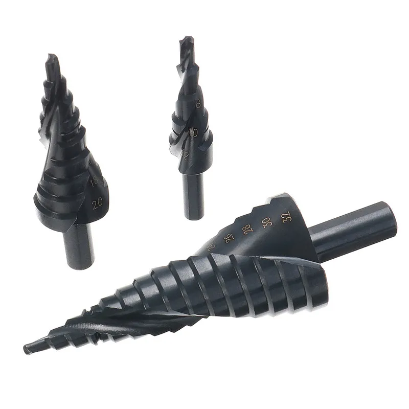 

3pcs/Set 4-12/20/32mm HSS Titanium Step Drill Bits Set High Speed Steel Spiral Grooved Shank Hole Cutter Power Tools Kits