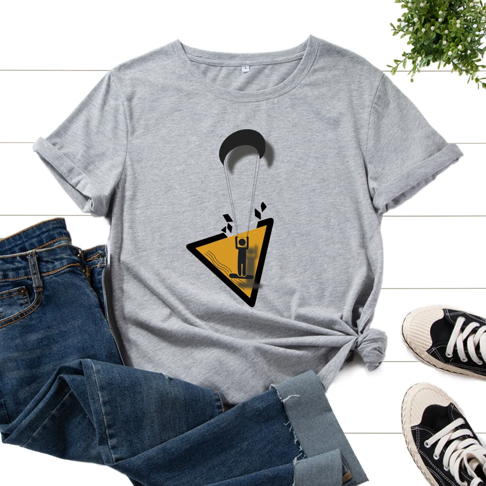 

Graphic Tee for Women Cotton Print T Shirts Short Sleeve Crew Neck Summer Tops Female Clothes Moon Swing Funny Top