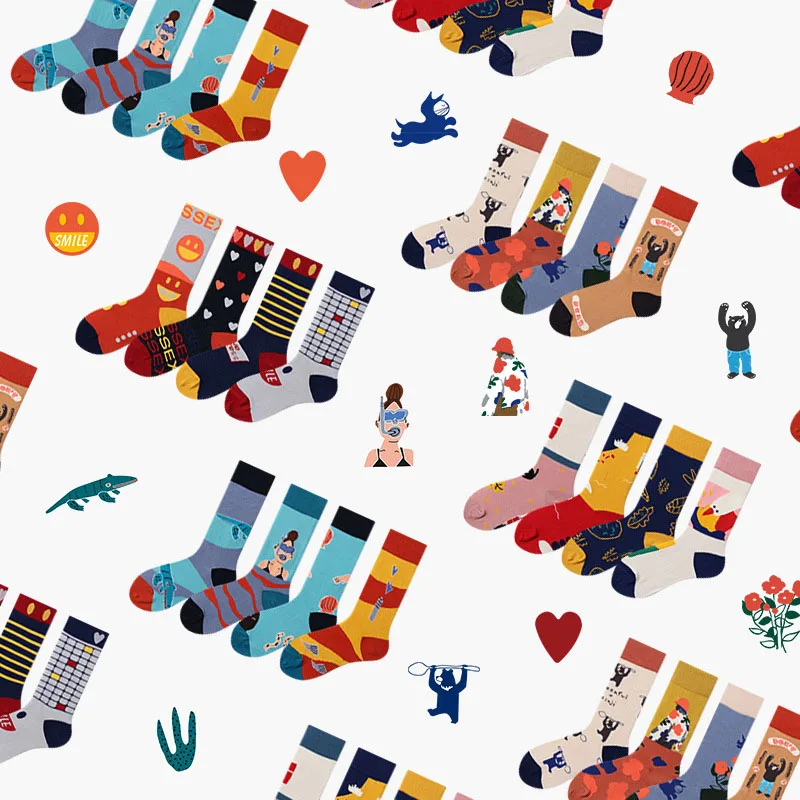 

Creative Outdoor Casual New Art Cartoon Tide Sock Hip Hop Bear Swimming Street Trend Illustrations Funny Sock Christmas Gift Sox
