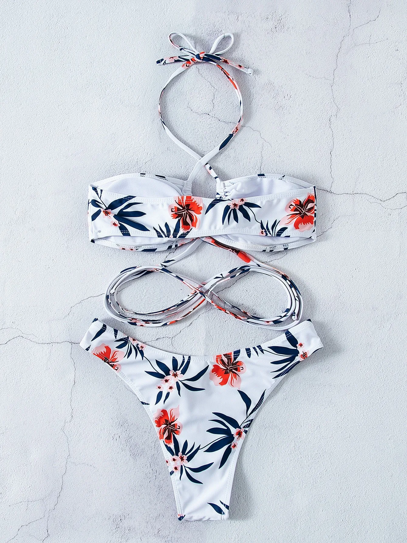 Бикини женское Бандажное с цветочным принтом и высокой талией 2022 | Женская одежда