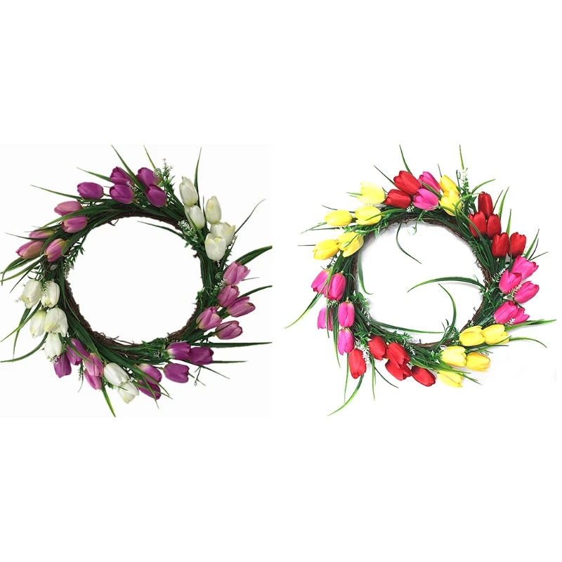 

16inch Artificial The-tulip Front Door Wreath Handcrafted Wreath for Home Decor