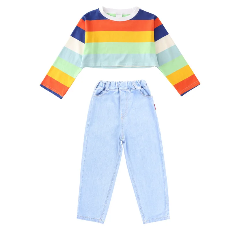 Set Комплект для уличных танцев; детская весенняя одежда для джазовых танцев в стиле хип-хоп; Корейская версия; рубашка в клетку для мальчиков; джинсы; одежда для выступлений - Цвет: Set